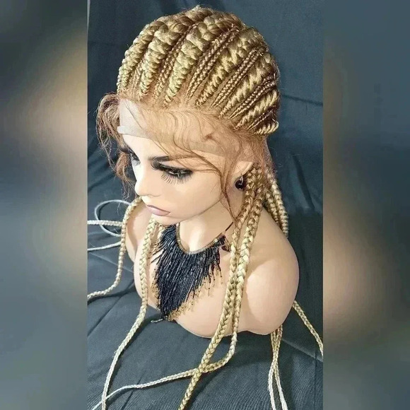 Braided wigs 100% handmade, long braids, blond wig stunning feeding cornrows,NWT - Picture 4 of 16